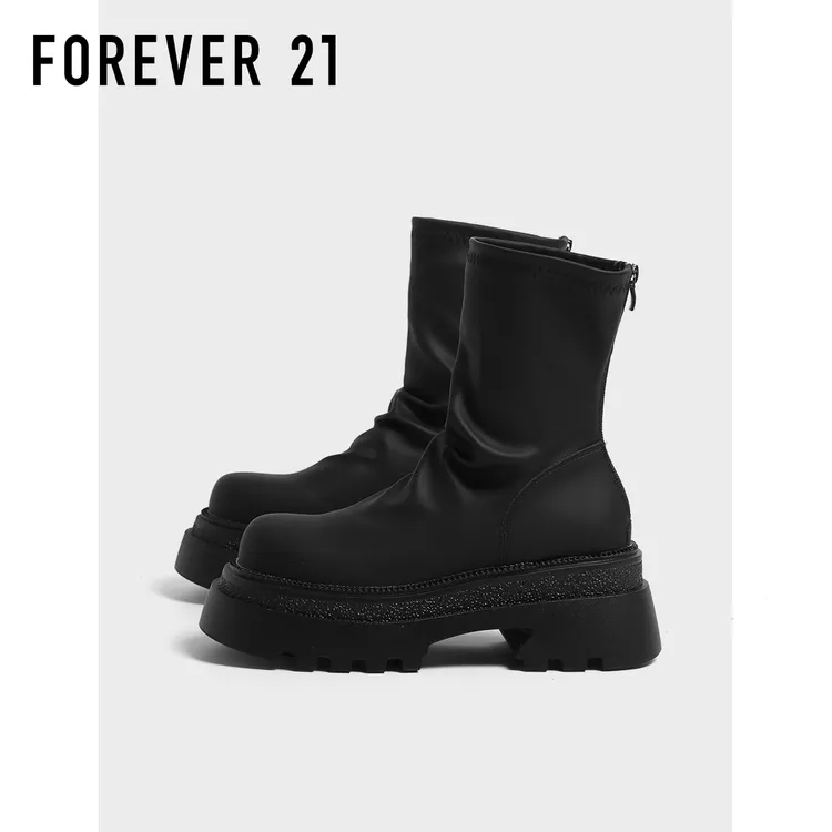 F21黑色马丁靴女2025新款秋季厚底增高配裙子百搭英伦风时装靴子