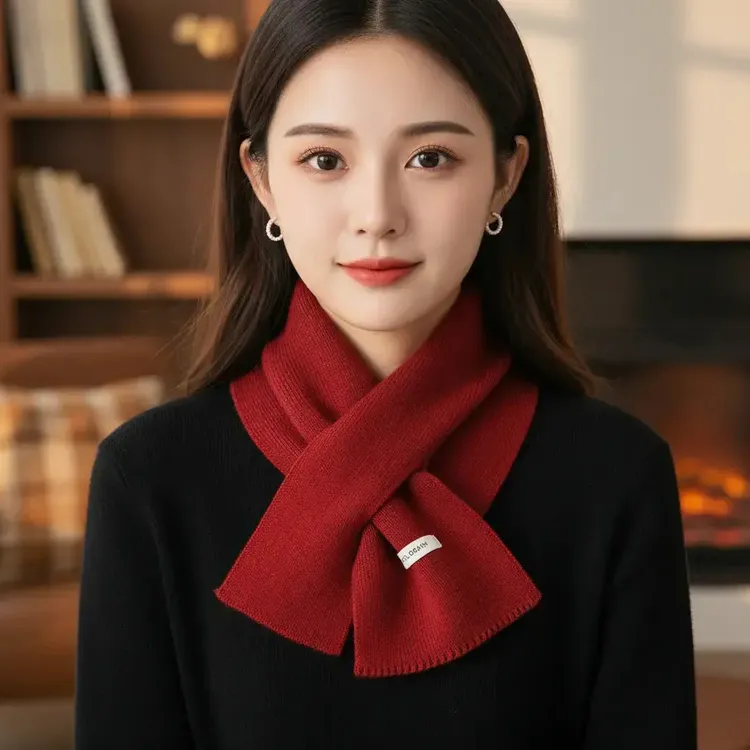 【居家日用】2025秋冬季新款百搭时尚针织含羊毛短款围领纯色围巾洋