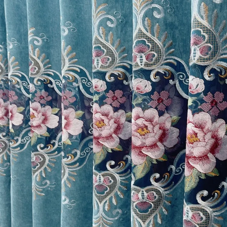 双面宝石蓝雪尼尔小镂空绣花客厅装阳台卧房工艺窗帘窗纱