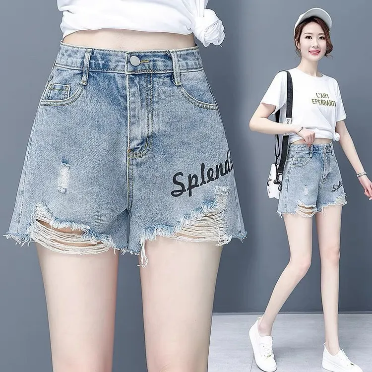 高腰牛仔短裤女夏季2025年新款显瘦百搭外穿薄款破洞热裤子潮ins