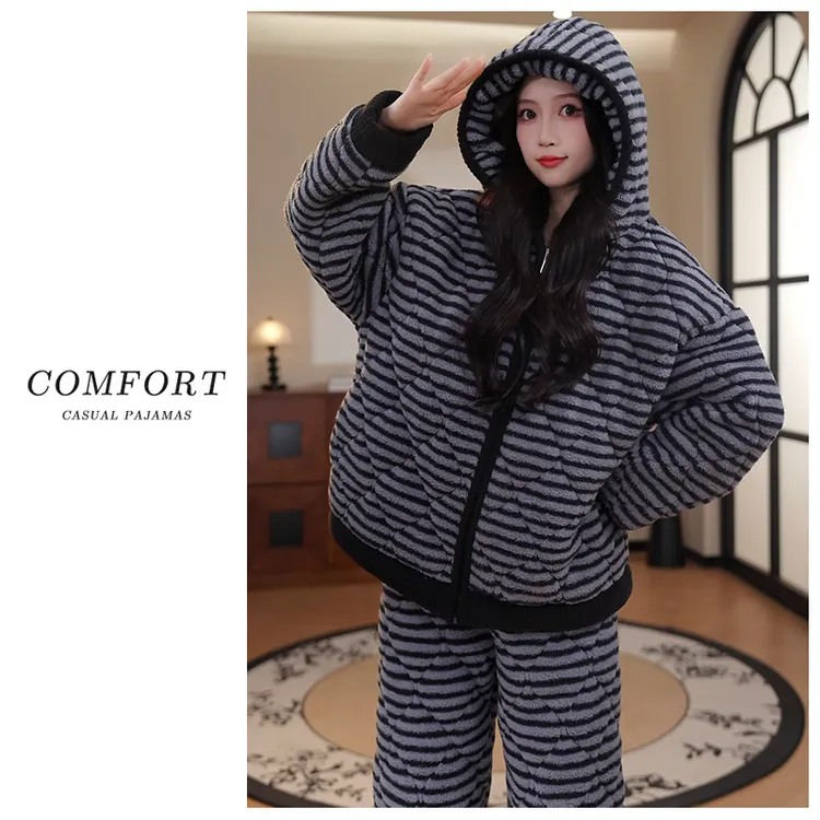【加加加厚-更保暖】2025年三层夹棉保暖冬季家居服可外穿两件套装