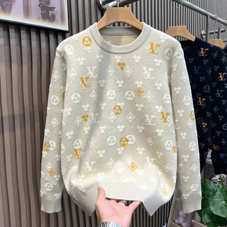 轻奢男装新款提花毛衣圆领字母针织衫秋冬季百搭潮牌休闲打底线衣