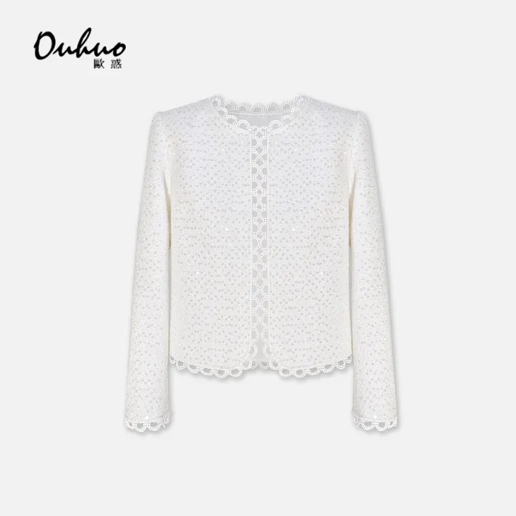 法式小香风珍珠花边短外套2025秋冬新款名媛风精致显瘦OHNAI10031