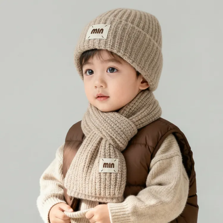 儿童帽子围巾两件套男童女童毛线帽秋冬季宝宝保暖针织帽套头护耳