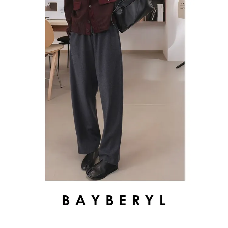 BAYBERYL老贝窄腰可机洗羊毛静奢松紧腰秋休闲裤9XXK5H2024-8/21