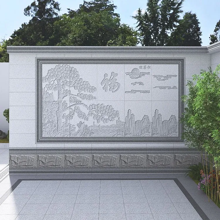迎客松影壁墙壁画浮雕砖帝王白无限拼花砖别墅院子雕花瓷砖外墙砖