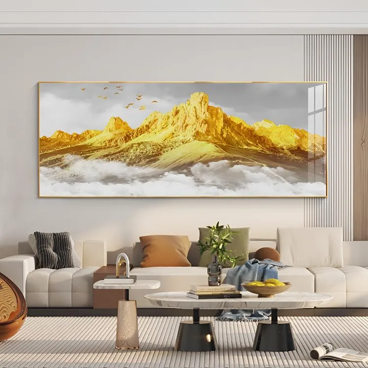 背靠金山背景墙靠山办公室客厅沙发背景装饰画挂画日照金山中式