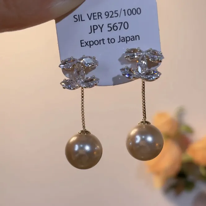 铜合金合成锆石耳饰 两戴女首饰精美耳环素款镶嵌日韩长款