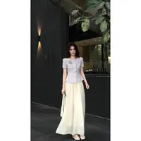 【薰草梦境】气质设计感小香风显瘦温柔短袖上衣+大摆长裙TT1252