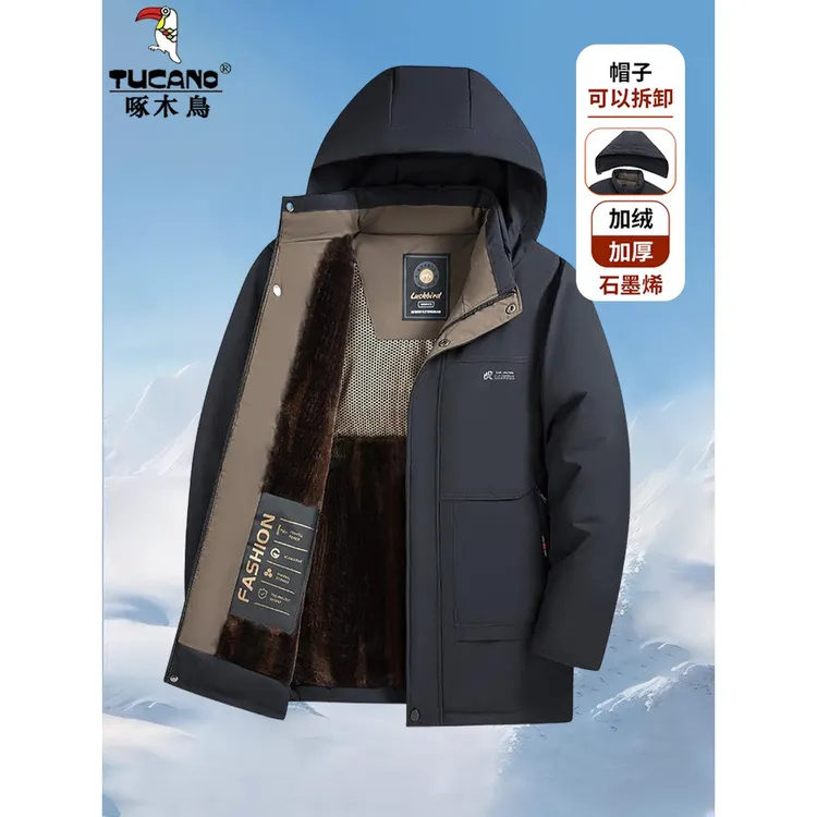 啄木鸟中老年男士棉服男款冬季加绒加厚保暖棉袄防寒棉衣冬装外套