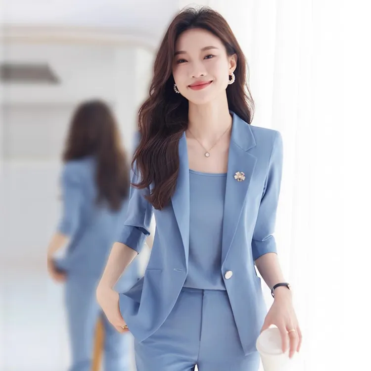 减龄西装套装女夏季薄款职业装气质休闲小西服外套美容前台工作服