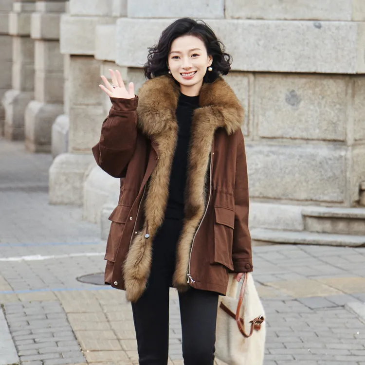 西子/毛袖可拆卸派克服工装咖色外套/PCYF0494