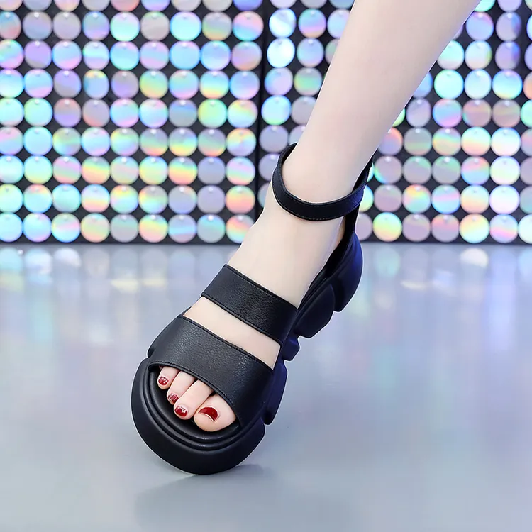 真牛皮厚底增高罗马凉靴女2025夏季新款百搭短靴复古露趾鱼嘴凉鞋