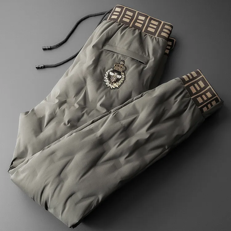 保登皮兹加厚户外御寒白鹅绒保暖裤 男士压胶撞色抽绳外穿羽绒裤