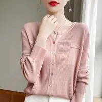 针织开衫女2025秋冬新款毛衣女彩扣外搭长袖设计感上衣女外套H197