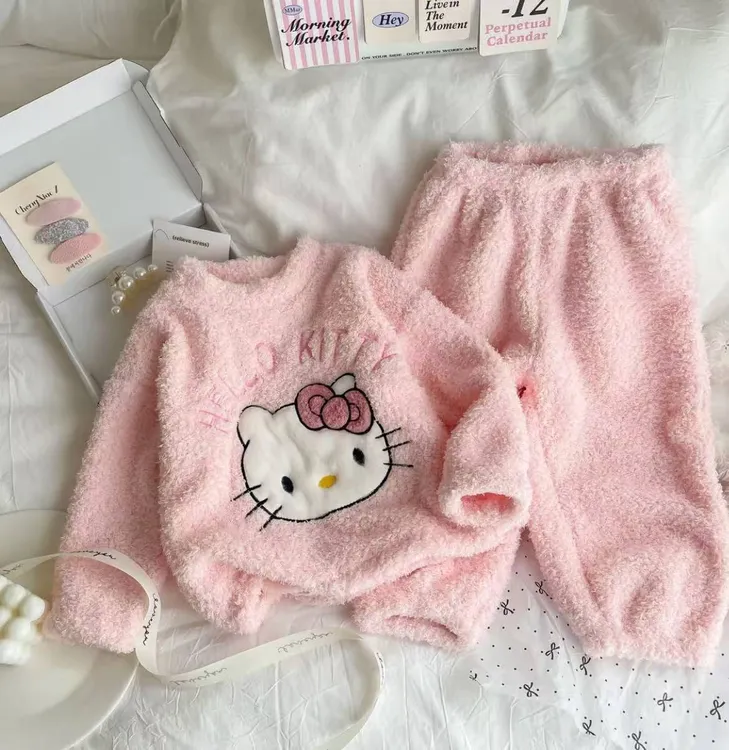 女童法兰绒睡衣秋冬季女孩宝宝冬天加绒小童冬款儿童珊瑚绒家居服