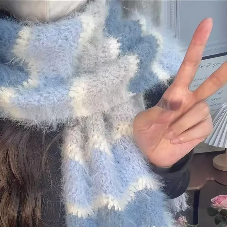 渐变波浪围巾手工编织diy材料包雪羊毛混纺长绒毛线保暖柔软