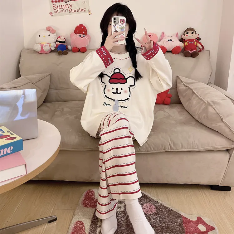 2025新款儿童睡衣女童春秋季纯棉长袖薄女孩大童初中生可爱家居服