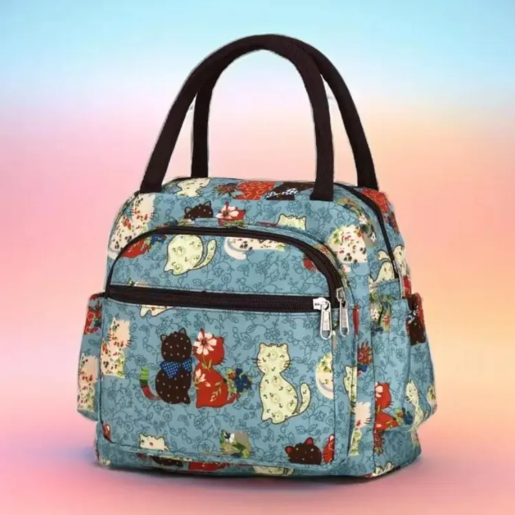 多拉链口袋手拎包妈妈包上班包布包学生饭盒袋便当包女士手腕包