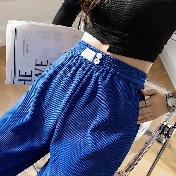 高质量克莱因蓝冰丝阔腿裤子女夏新款高腰垂感直筒薄款百拖地裤