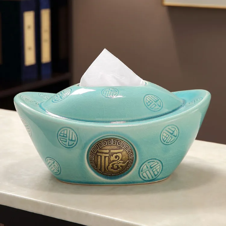 轻奢纸巾盒陶瓷高档中式客厅餐桌摆件家用装饰创意茶几纸巾盒餐巾