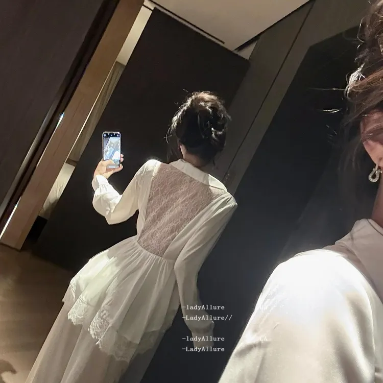 「FN」纯欲性感蕾丝衬衫长袖睡衣套装网红法式气质显瘦小众家居服女