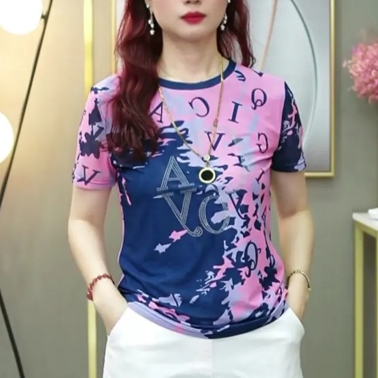 英文字母圆领夏季印花设计短袖透气网纱打底T恤时尚百搭上衣1706