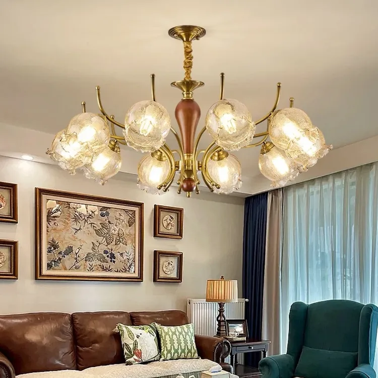 美式全铜中古风法式复古客厅高级吊灯餐厅灯别墅自建房