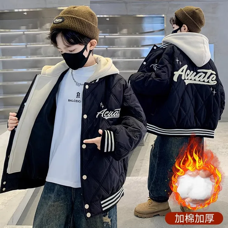 男童秋冬装棉衣外套加绒加厚2025新款男孩大童冬款棉服棒球服棉袄