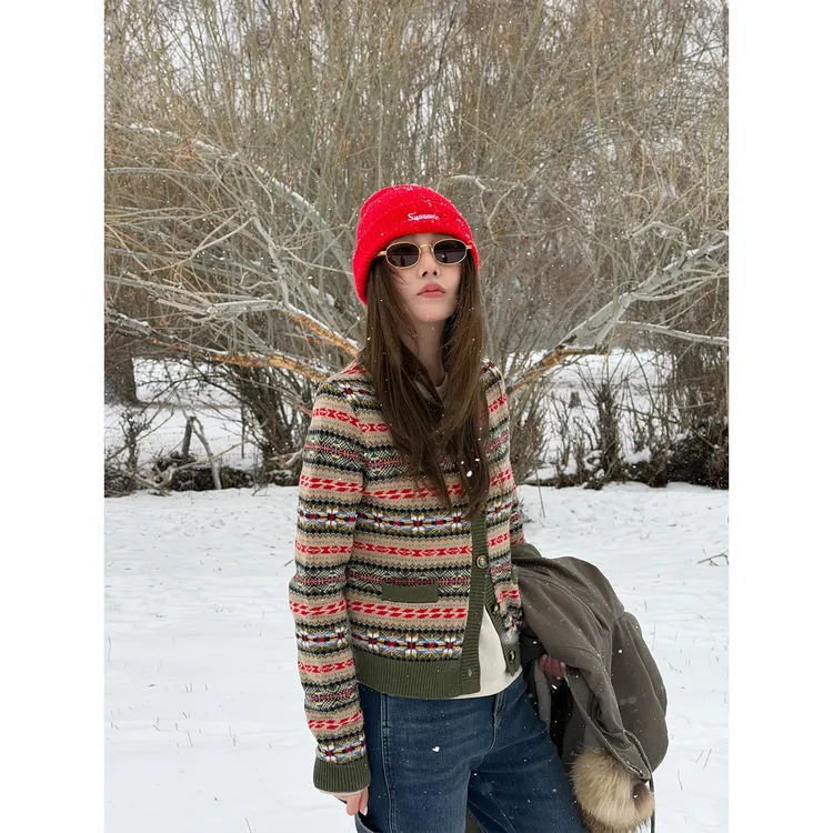 PH 《琉璃》复古费尔岛提花羊毛混纺针织时尚休闲开衫毛衣 PH3235