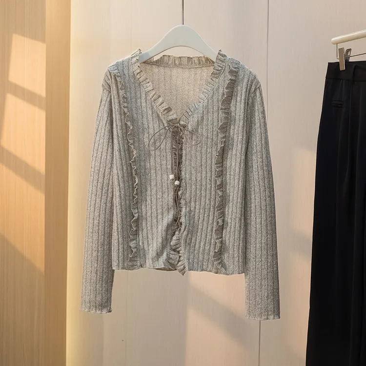 2025秋季新款设计感美式复古绑带胖mm长袖T恤女修身显瘦甜美上衣