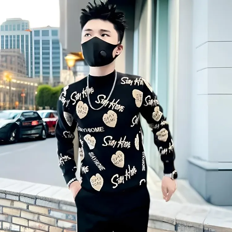 高级感字母潮牌毛衣男士时尚保暖内搭针织衫2025新款痞帅打底衫