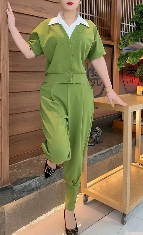 大码春夏显瘦洋气高腰减龄宽松时尚气质韩版百搭休闲套装两件套