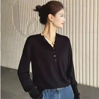 【商场同款】2025秋季新款圆领百搭休闲宽松套头黑色长袖针织衫女装