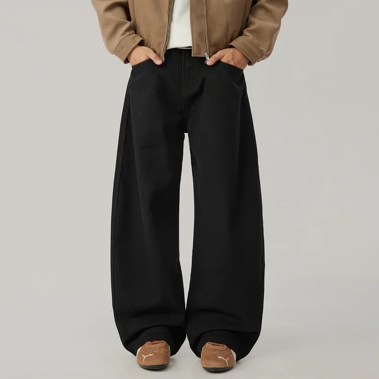 2025秋季新款水洗黑色休闲弯刀裤男款美式复古宽松阔腿镰刀牛仔裤