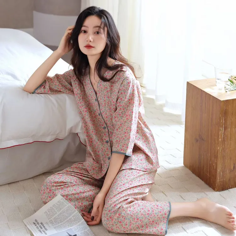 2025夏季新款中袖睡衣女士春夏天薄款简约高级感家居服套装可外穿