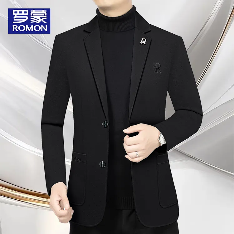 罗蒙男士新款高档商务休闲西服春秋季男装外套西装领修身爸爸装