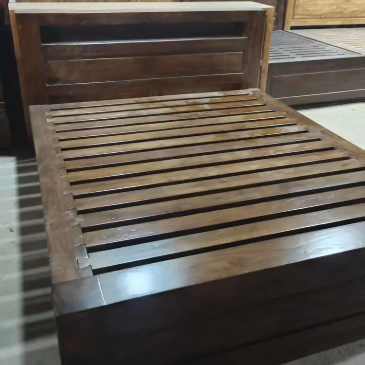 老榆木实木储物床头全实木床燕尾榫床板大床主卧