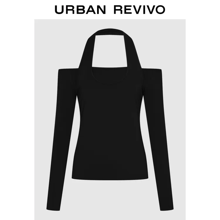 UR2026春季新款女装气质挂脖纯色百搭长袖T恤UYY450332