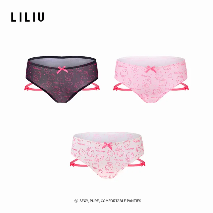 【达人专属LILIU|kiki小姐·动漫猫咪卡通印花内裤女俏皮可爱系带女生三角裤