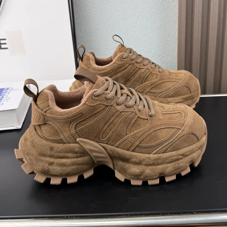 欧货磨砂皮厚底老爹鞋女2025秋季新款系带增高松糕鞋休闲运动鞋潮