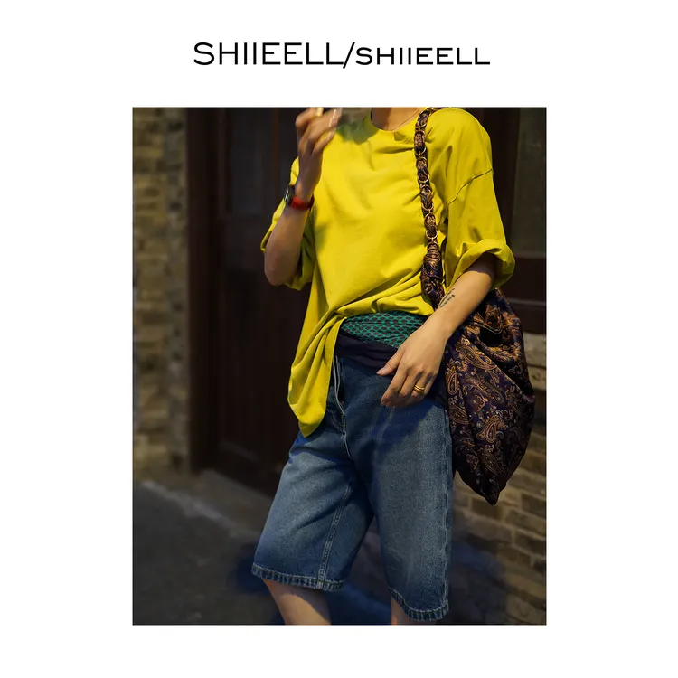 SHIIEELL高腰五分牛仔短裤女夏季新款百搭直筒阔腿牛仔短裤ZN808