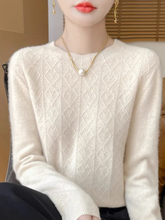 鄂尔都市牧王羊绒衫女圆领时尚毛衣宽松显瘦百搭针织打底衫秋冬款