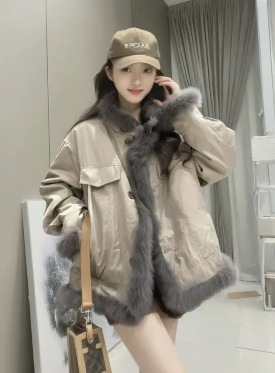 【双面穿】2025秋冬季新款女派克服毛毛皮草加厚保暖外套时尚百搭