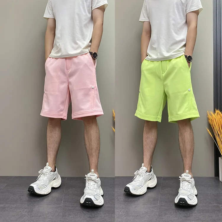 糖果色痞帅拼接直筒休闲短裤夏季潮流宽松抽绳五分裤时尚运动裤
