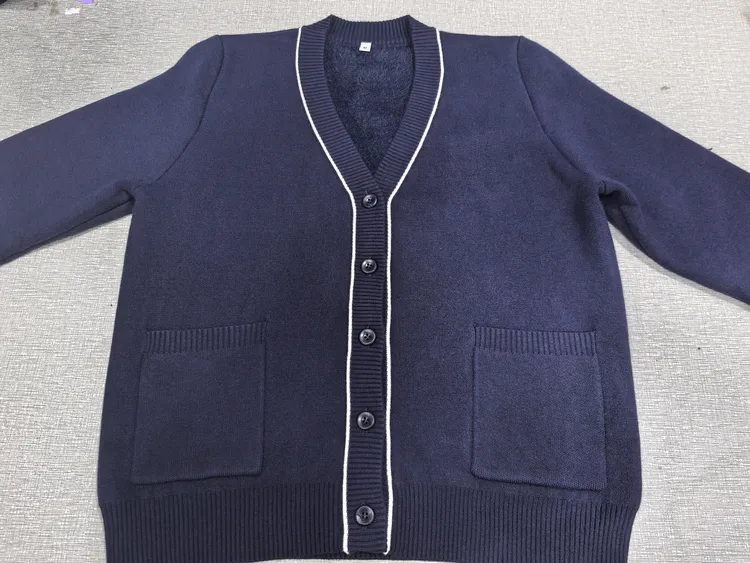 一体绒护士冬季加厚加绒藏蓝色针织毛衣外套保暖舒适