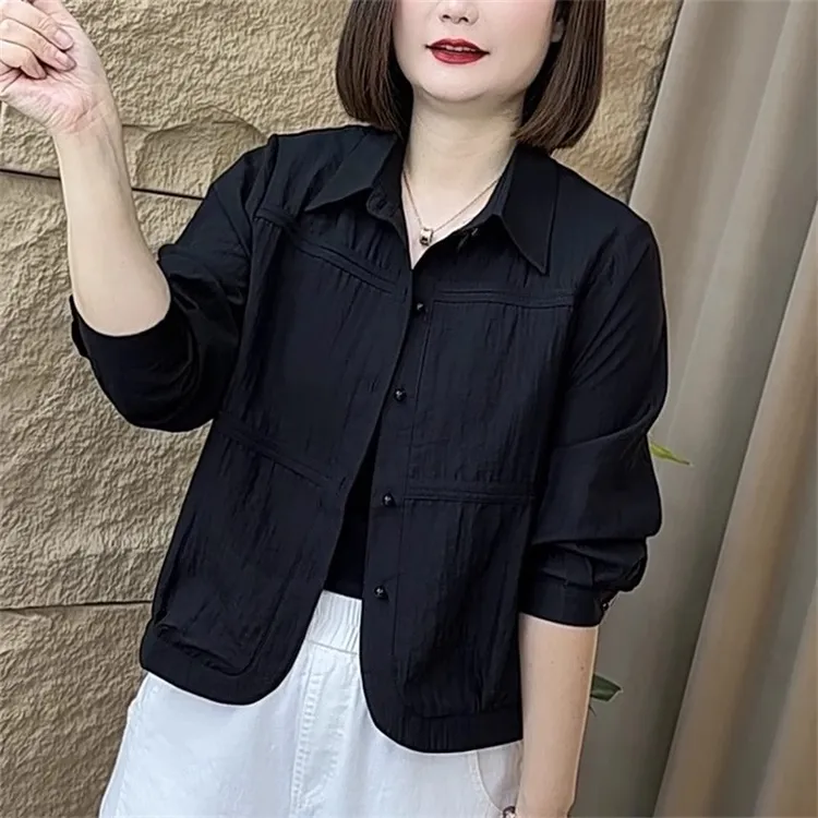小香风气质高级POLO领短外套女春秋季洋气质百搭显瘦宽松长袖上衣
