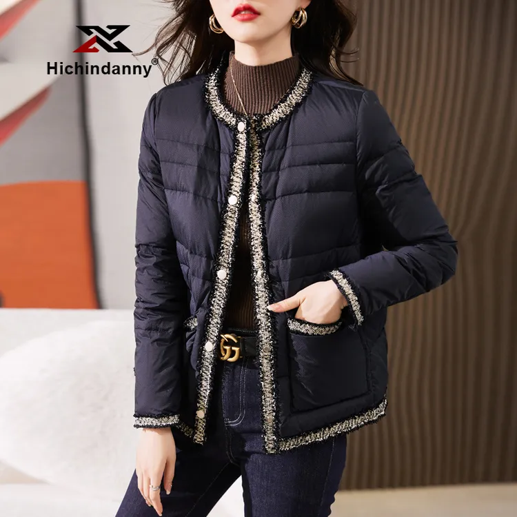 HICHIN羽绒服女冬季新款小个子短款洋气时尚轻薄白鸭绒小香风外套