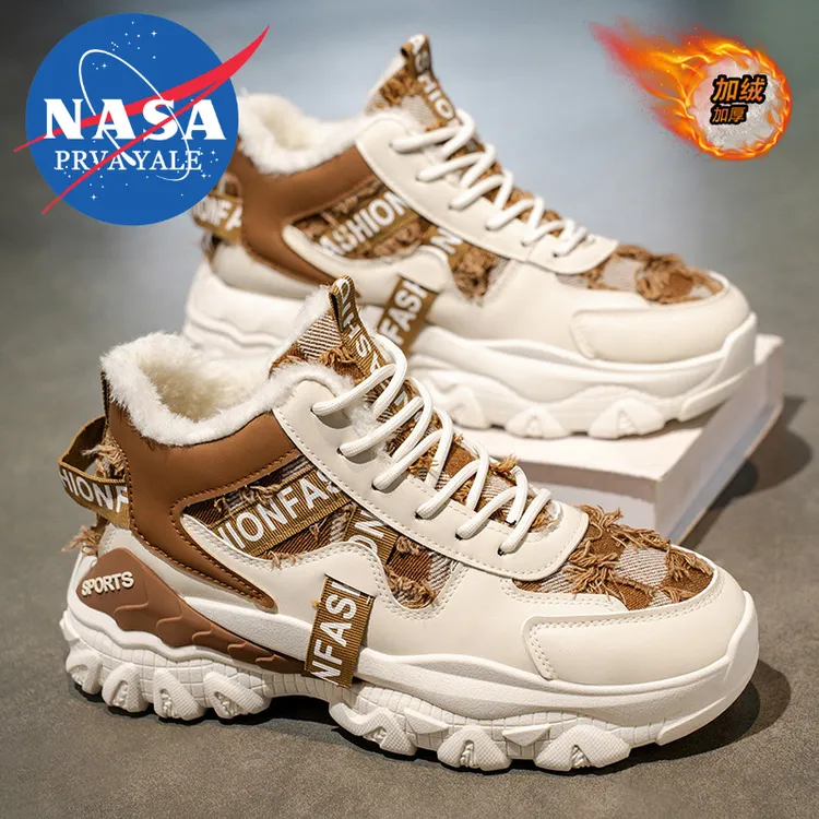 NASA联名高帮男鞋冬季新款加绒加厚保暖棉鞋青少年防滑增高老爹鞋