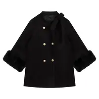 秋冬女毛呢外套短款黑色毛呢大衣气质翻领呢大衣黑色